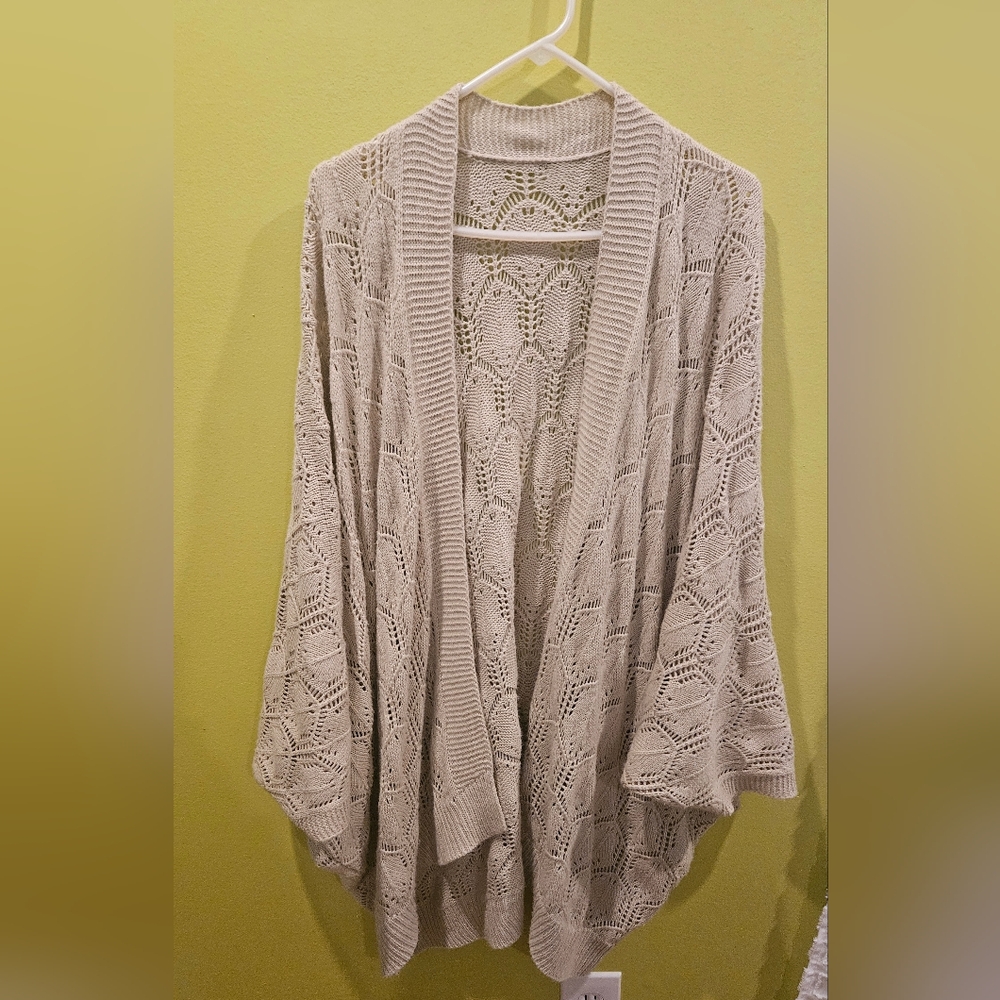 Torrid Soft Taupe Open Knit Drape Cardigan – Size 1-2